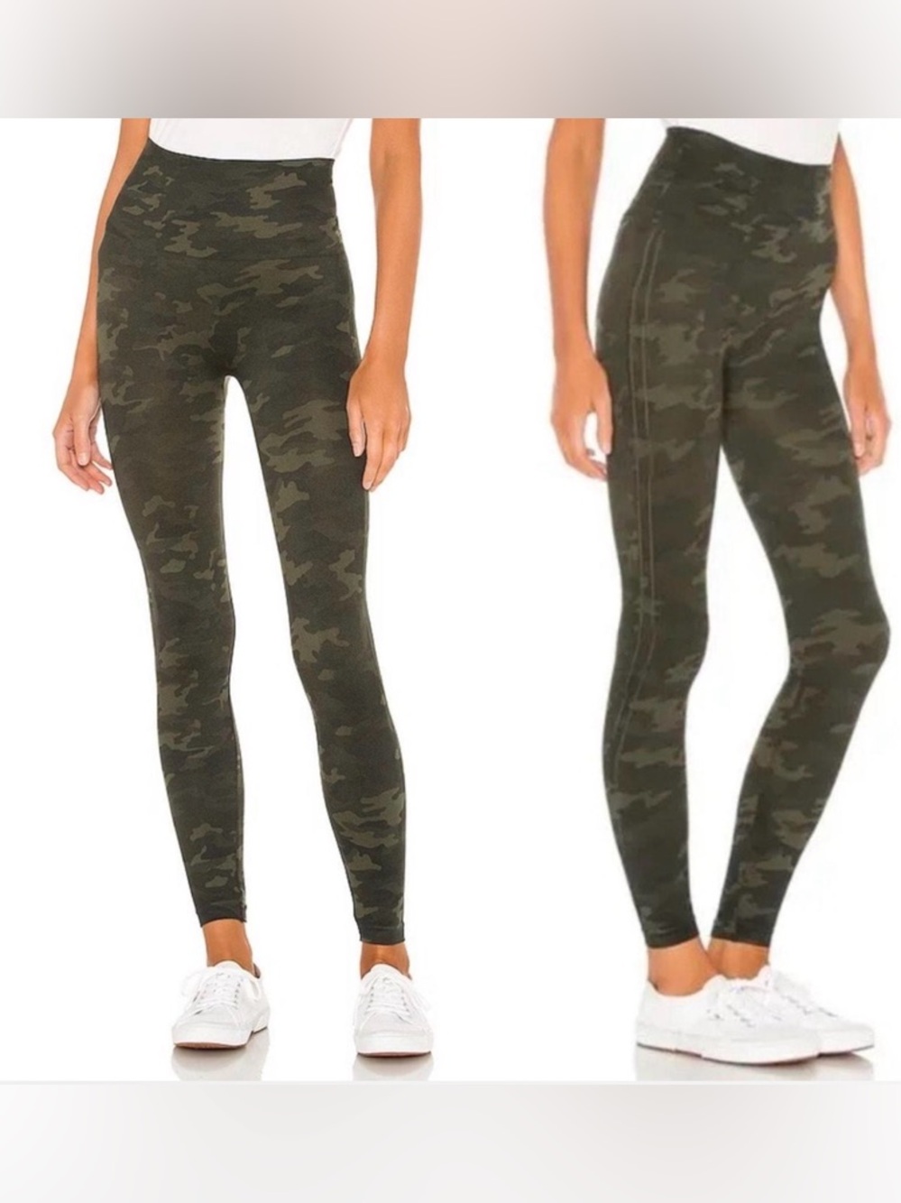 SPANX Look At Me Now Seamless Green Camo Leggings Small High Waisted